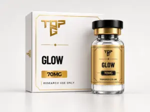 GLOW – TopG Pep research peptide vial and box