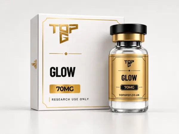 GLOW – TopG Pep research peptide vial and box
