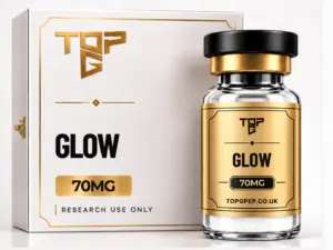 GLOW GLOW – TopG Pep research peptide vial and box